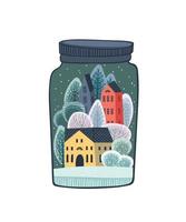 Christmas and Happy New Year isolated illustration with glass jar. Vector design template.