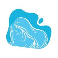 Stylized Beautiful woman s face with long hair silhouette. Women s hair beauty spa salon logo or symbol.