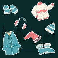 Color hand drawn illustration of winter clothes for girls vector