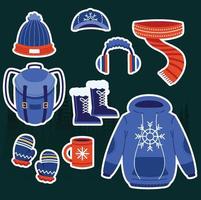 conjunto de iconos de signos de ropa de abrigo de invierno de dibujos animados vector