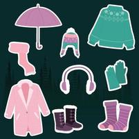 Warm woolen clothes vector illustrations set