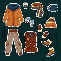 conjunto de vector de ropa de invierno marrón