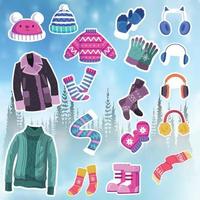 Bundle of knitted winter clothes vector