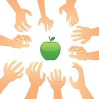 Hands Reaching To Apple vector