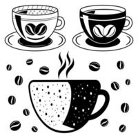 juego de vectores de taza de café, vector de granos de café, elemento de café