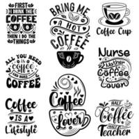 paquete de taza de café, juego de vectores de café, elemento decorativo tipográfico, taza de dibujo a mano, ilustración de café