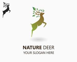 nature deer logo design template vector. deer and leaf illustration vector