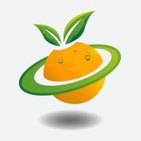 plantilla de diseño de logotipo de jugo de planeta naranja. logotipo de frutas. vector de ilustración de naranja y fruta