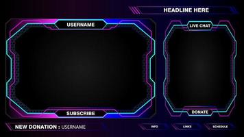 Game live stream interface overlay frames for gamer broadcast. Online streaming banners and menu bars isolated on background. vector