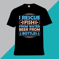 rescato peces del agua, cerveza de botellas, diseño de camisetas vector