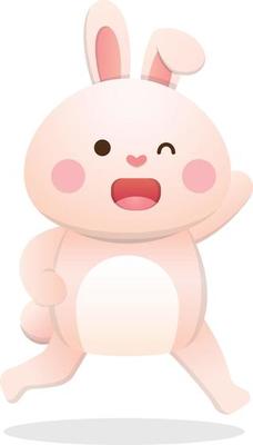 White rabbit character or mascot with cute expressions and actions, Easter bunny, vector cartoon style