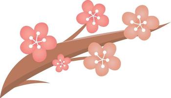 Peach or apricot or sakura, plum blossom, spring plant with branches, vector cartoon style