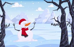 Winter Scenery with Snowman in Christmas vector