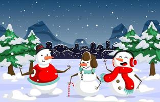 Family of Snowman in Christmas vector