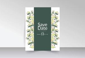 Pink wild flowers bouquet with green leaves save the date card vector
