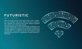 Blue futuristic wifi icon concept with polygon node connected dots and neon effect vector