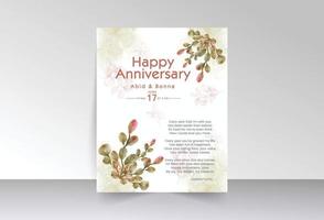 Summer leaves and watercolor background anniversary card vector