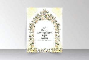 Pink wild flowers with green leaves gate-shaped anniversary card vector