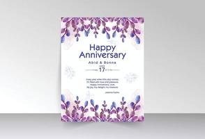 tarjeta de aniversario de hojas silvestres moradas y violetas con fondo blanco vector