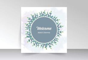 tarjeta de bienvenida de ramo de flores de hojas azules y amarillas silvestres redondas vector