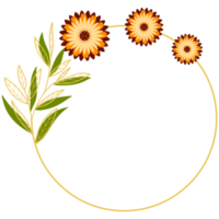 Goldblätter Kreisrahmen mit orangefarbener Blume png