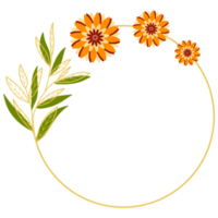 Goldblätter Kreisrahmen mit orangefarbener Blume png