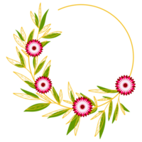 guld löv cirkel ram med rosa blomma png