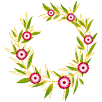 Gold Leaves Circle Frame with Pink Flower png