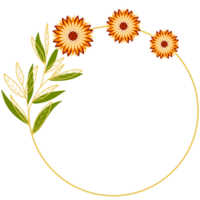 marco de círculo de hojas de oro con flor de naranja png