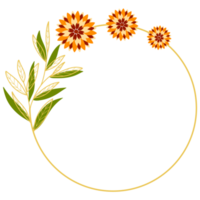 Goldblätter Kreisrahmen mit orangefarbener Blume png