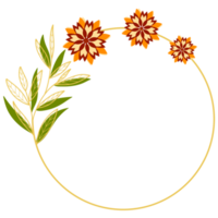 Goldblätter Kreisrahmen mit orangefarbener Blume png