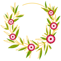 cadre de cercle de feuilles d'or avec fleur rose png