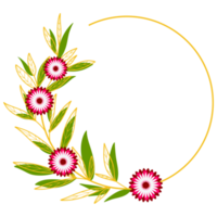 cadre de cercle de feuilles d'or avec fleur rose png