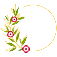 cadre de cercle de feuilles d'or avec fleur rose png