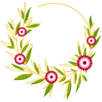 cadre de cercle de feuilles d'or avec fleur rose png