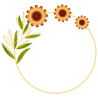 guld löv cirkel ram med orange blomma png