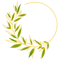 moldura de círculo de ouro com folhas png