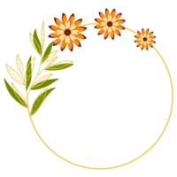 goud bladeren cirkel kader met oranje bloem png