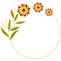 Goldblätter Kreisrahmen mit orangefarbener Blume png