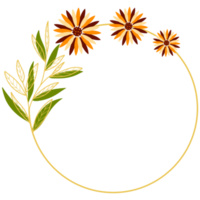 cadre de cercle de feuilles d'or avec fleur d'oranger png