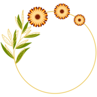 guld löv cirkel ram med orange blomma png