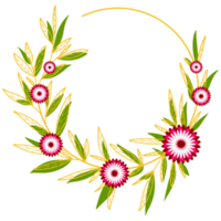 cadre de cercle de feuilles d'or avec fleur rose png