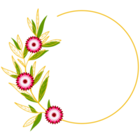 moldura de círculo de folhas de ouro com flor rosa png