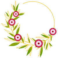 cadre de cercle de feuilles d'or avec fleur rose png