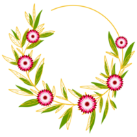 cadre de cercle de feuilles d'or avec fleur rose png