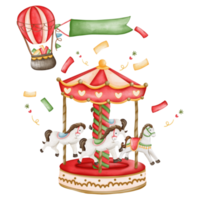 Christmas amusement park illustration, carousel png