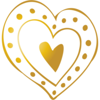 Simple golden doodle hand drawn heart. Isolated design element for valentine's day, wedding, romance png