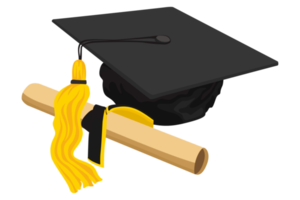 artículo de graduación - sombrero de graduación y rollo de certificado de graduación png