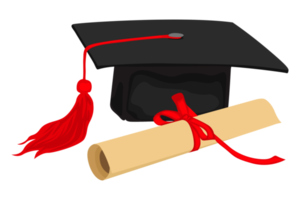 article de graduation - chapeau de graduation et rouleau de certificat de graduation png