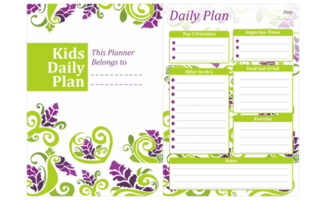 Kids Daily Plan Design with lavender flower ornament theme png